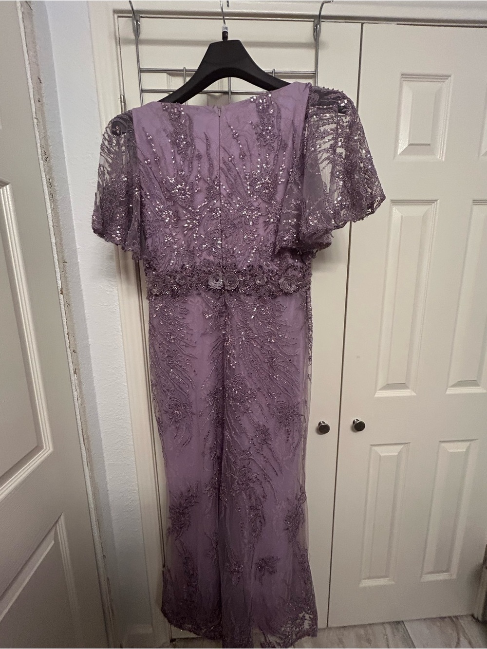Mac Duggal Lilac Beaded Lace Wedding Guest Dress - Picture 2 of 6